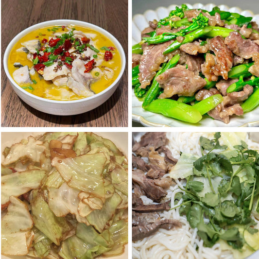 6月23日周二（A餐）无辣不欢：金汤酸菜鱼🌶️    牛肉炒芥兰     干锅包菜    清汤牛腱粉（2盒）