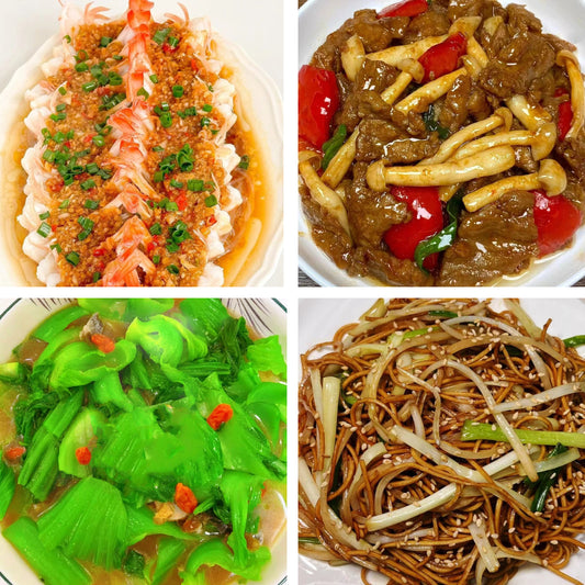10月4日周日（A餐）无辣不欢：蒜蓉粉丝蒸开边虾    鸡腿菇炒牛肉    上汤煲淋大芥菜    豉油皇炒面