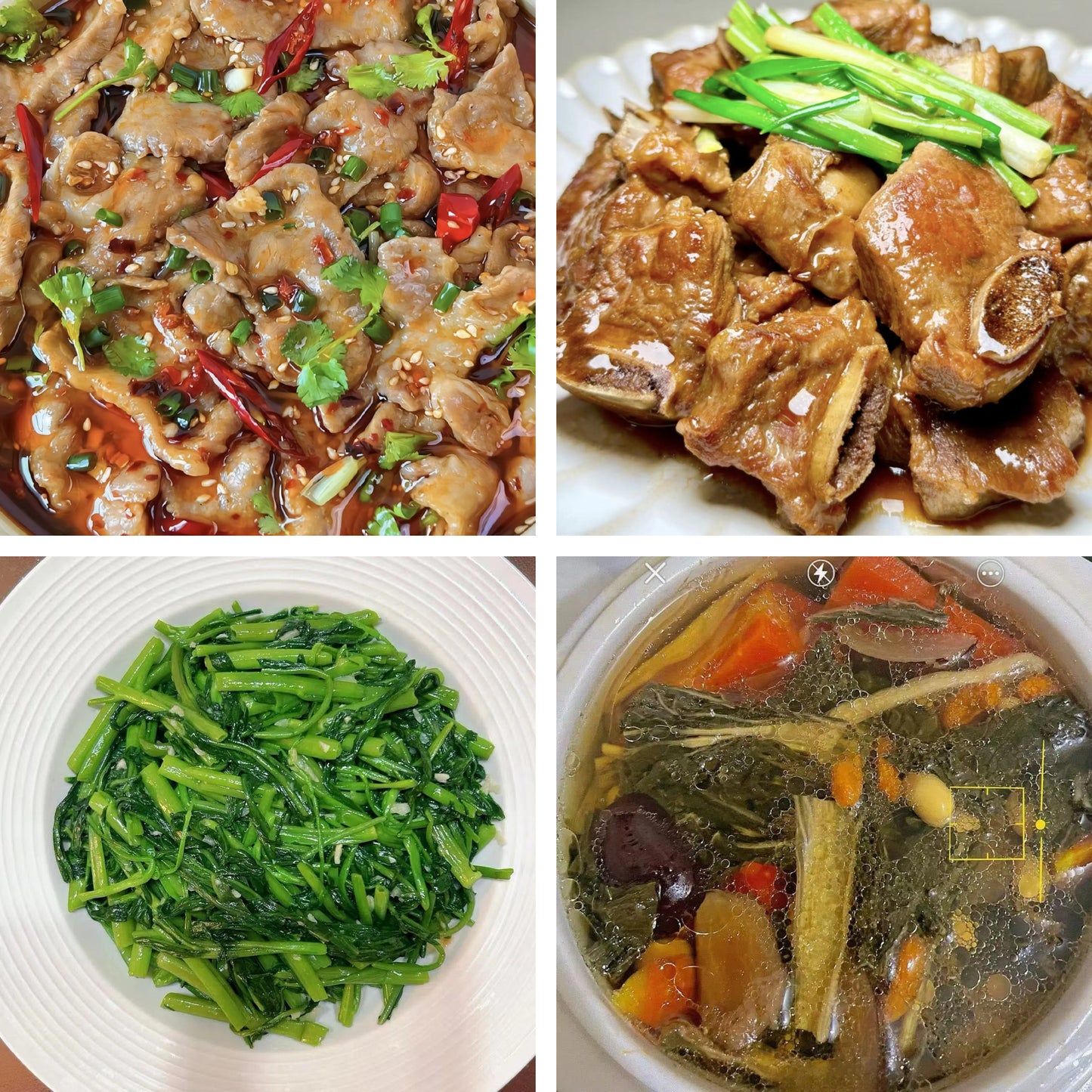 10月2日周四（A餐）无辣不欢：水煮牛肉🌶️     煎焗排骨      蒜蓉空心菜     菜干红罗白煲龙骨汤
