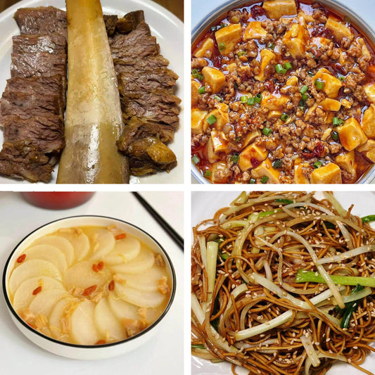8月9日周日（A餐）无辣不欢：香卤牛肋排      麻婆豆腐🌶️      鸡汤萝卜     豉油皇炒面