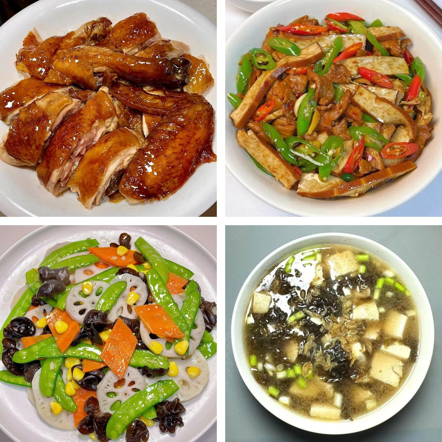 1月18日周日（A餐）无辣不欢：易佰招牌豉油鸡    香干炒肉🌶️    荷塘小炒    紫菜豆腐汤