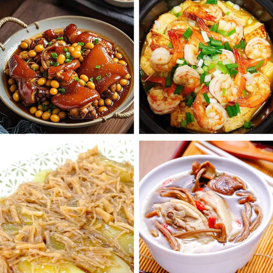 5月19日周二（A餐）无辣不欢：黄豆炖猪手    海鲜豆腐煲    瑶柱瓜脯    原盅茶树菇炖老鸡汤