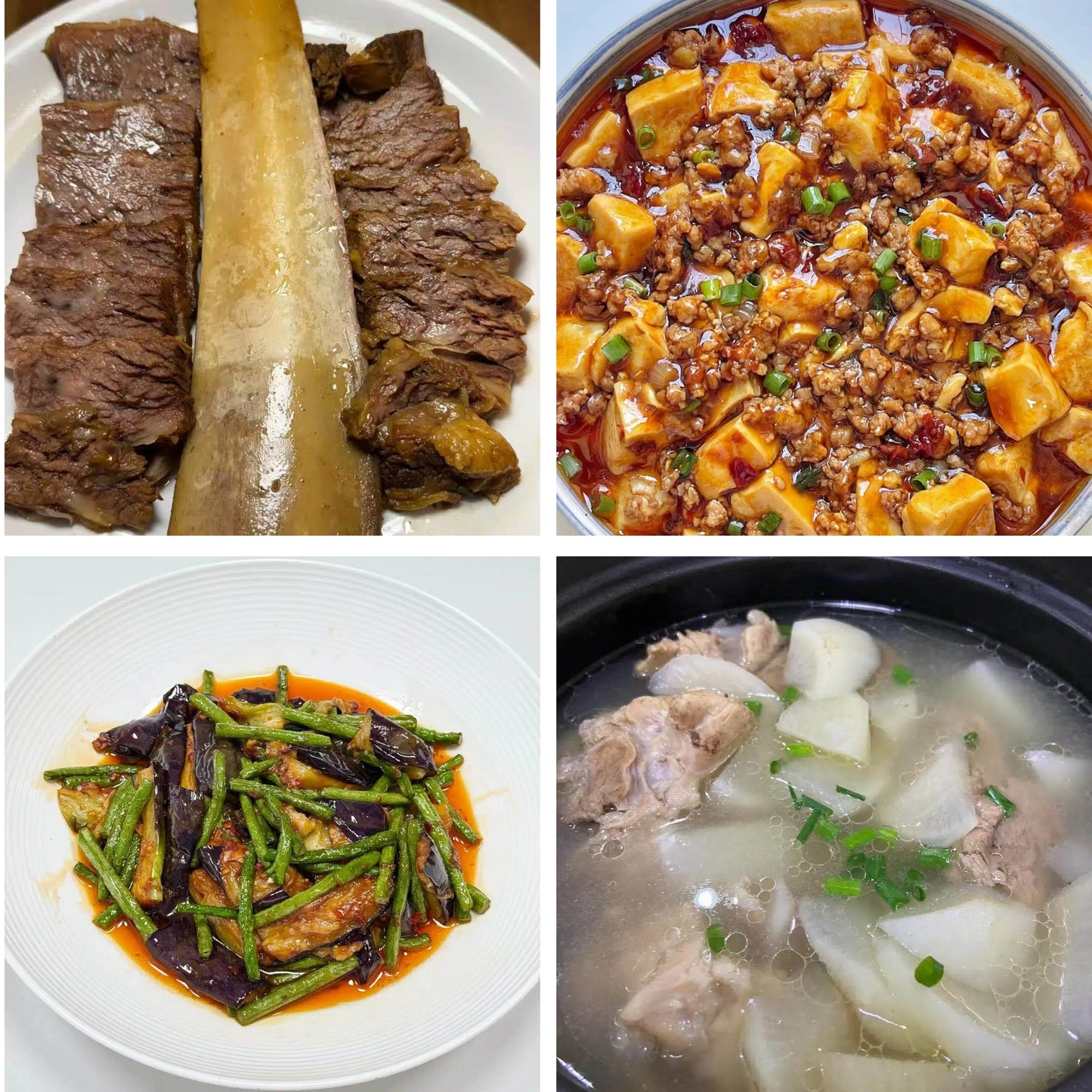 6月28日周日（A餐）无辣不欢：酱香牛肋排    麻婆豆腐🌶️    长豆角烧茄子   筒骨萝卜汤