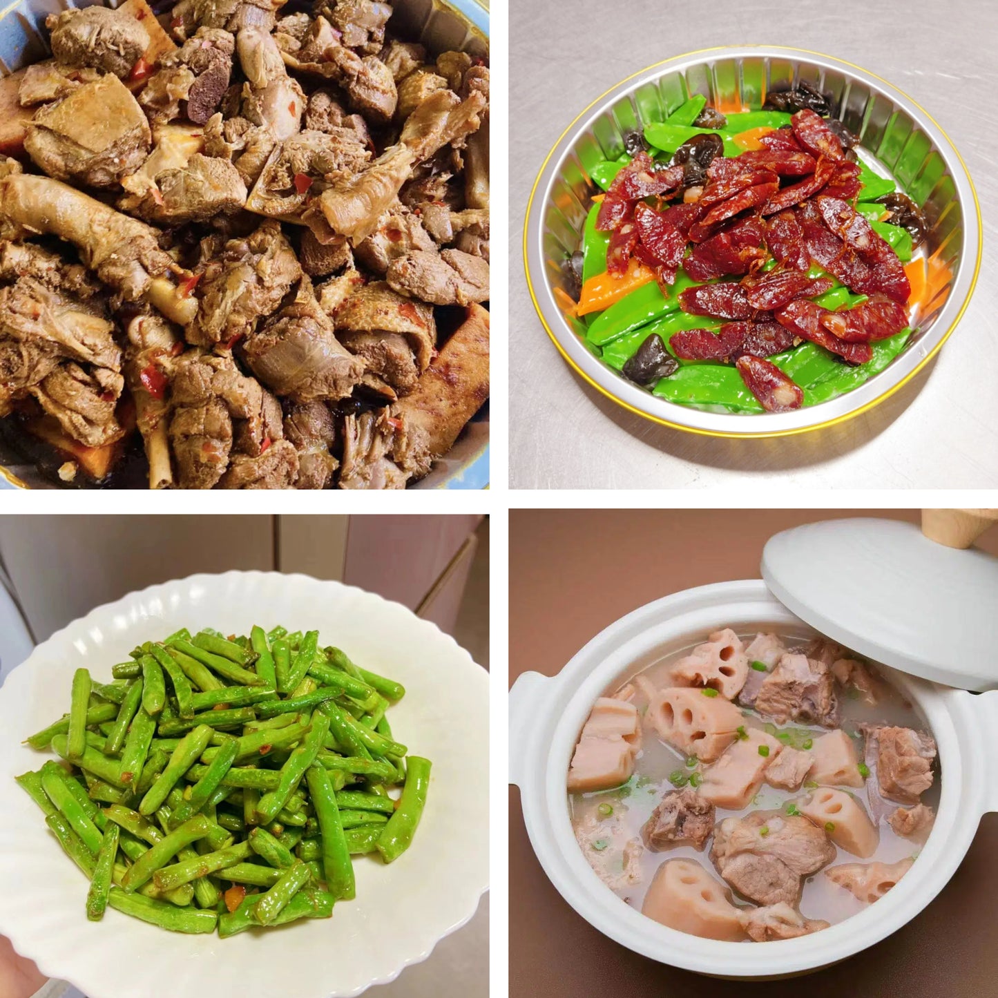 4月6日周一（A餐）无辣不欢：啤酒鸭🌶️     腊肠炒兰豆     油盐豆角     排骨莲藕汤