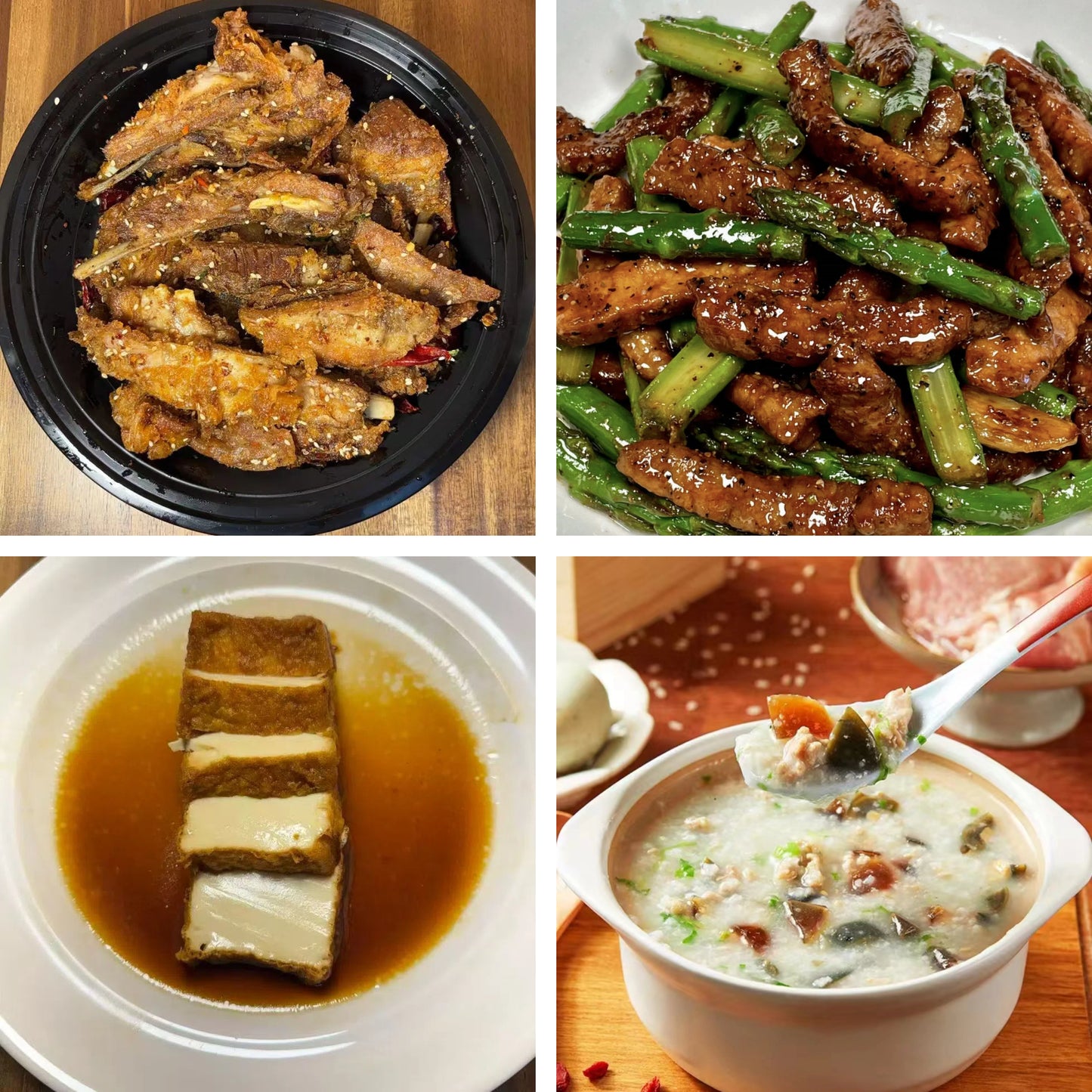 10月5日周日（A餐）无辣不欢：香辣羊排🌶️   芦笋炒牛肉     香卤豆腐     皮蛋瘦肉粥