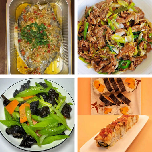 3月24日周二（A餐）无辣不欢：泰式蒸鲈鱼🌶️（酸辣）    葱爆羊肉     芹菜炒木耳    日式卷