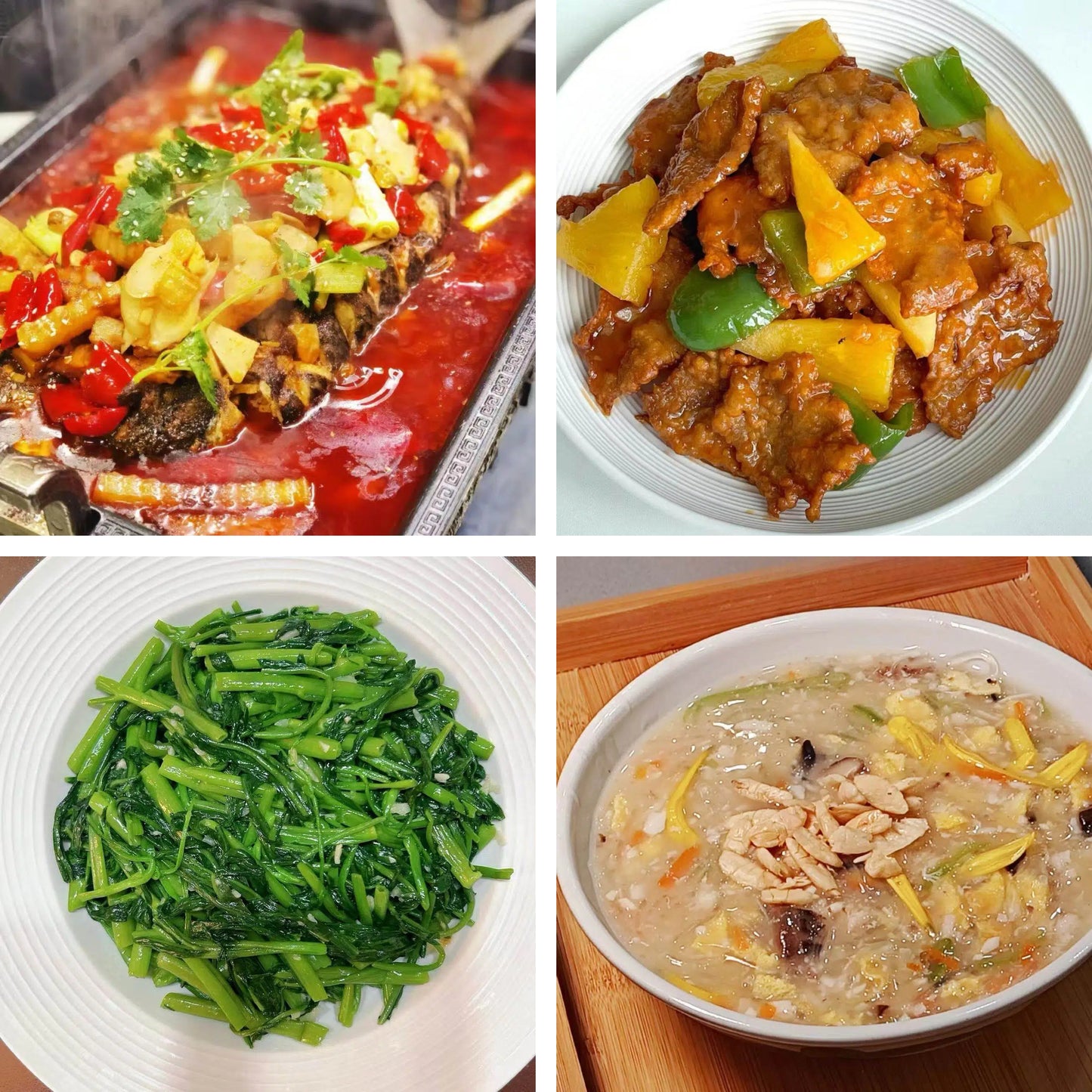 8月17日周一（A餐）无辣不欢：麻辣酸菜烤鱼🌶️      紫萝牛肉      蒜蓉空心菜     鱼蓉仿肚羹