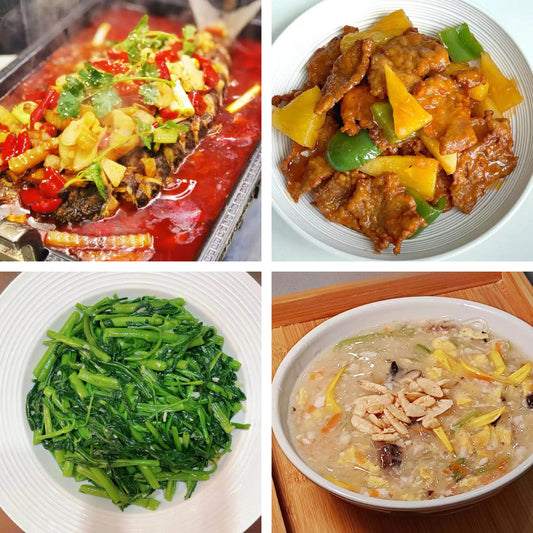 8月17日周一（A餐）无辣不欢：麻辣酸菜烤鱼🌶️      紫萝牛肉      蒜蓉空心菜     鱼蓉仿肚羹