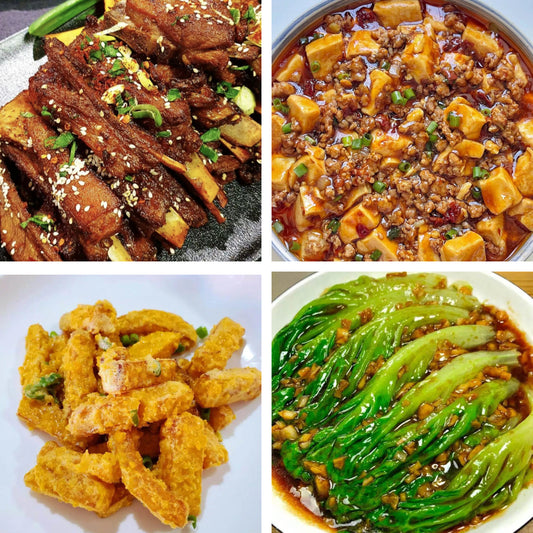 4月19日周日（A餐）无辣不欢：香辣羊排 🌶️   肉沫豆腐    金沙南瓜    白灼生菜
