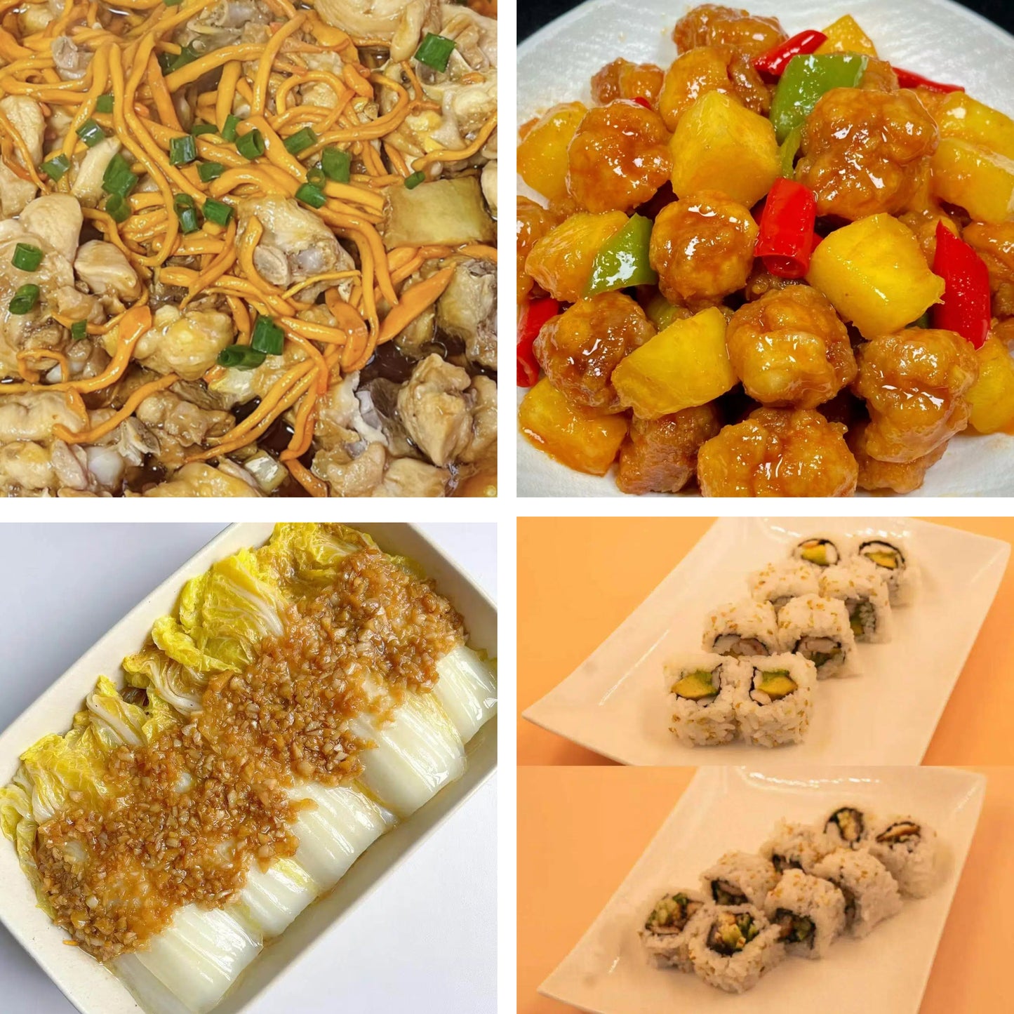 3月27日周五（A餐）无辣不欢：虫草花蒸鸡     菠萝咕咾肉     蒜蓉粉丝蒸娃娃菜     日式卷