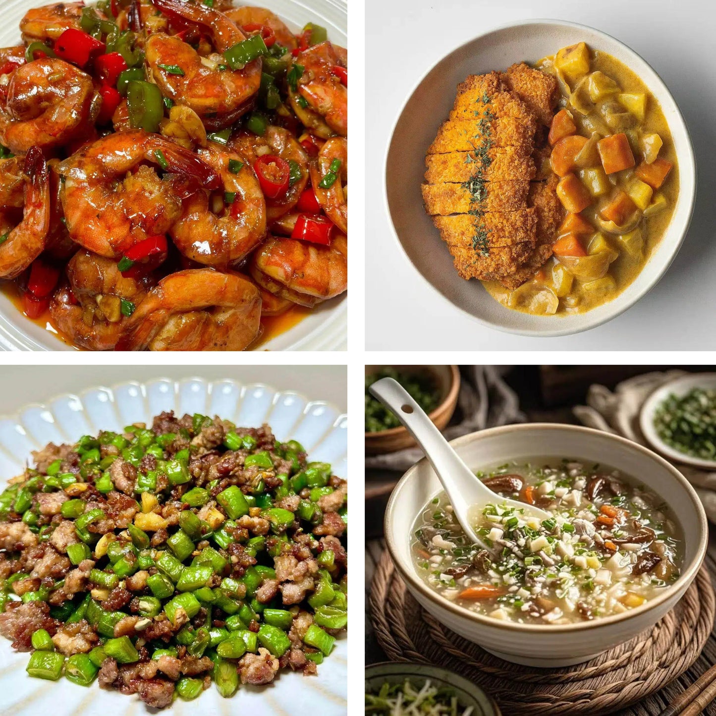 12月8日周一（A餐）无辣不欢：香辣大虾🌶️      日式咖喱鸡扒     肉沫四季豆     西湖牛肉羹