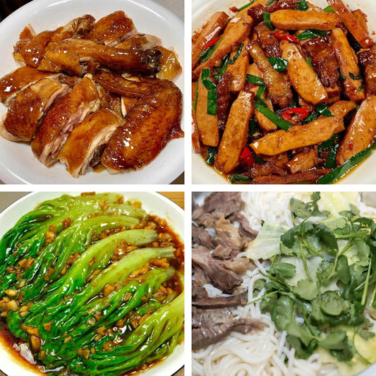8月26日周三（A餐）无辣不欢：易佰招牌豉油鸡     香干炒肉🌶️     白灼生菜    清汤牛腱粉（2盒）