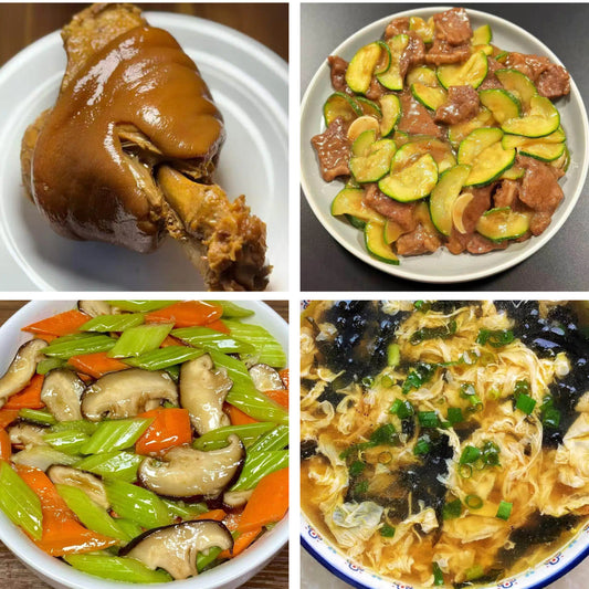 2月25日周三（A餐）无辣不欢：酱香猪肘     西葫芦炒牛肉     芹菜炒香菇    紫菜蛋花汤