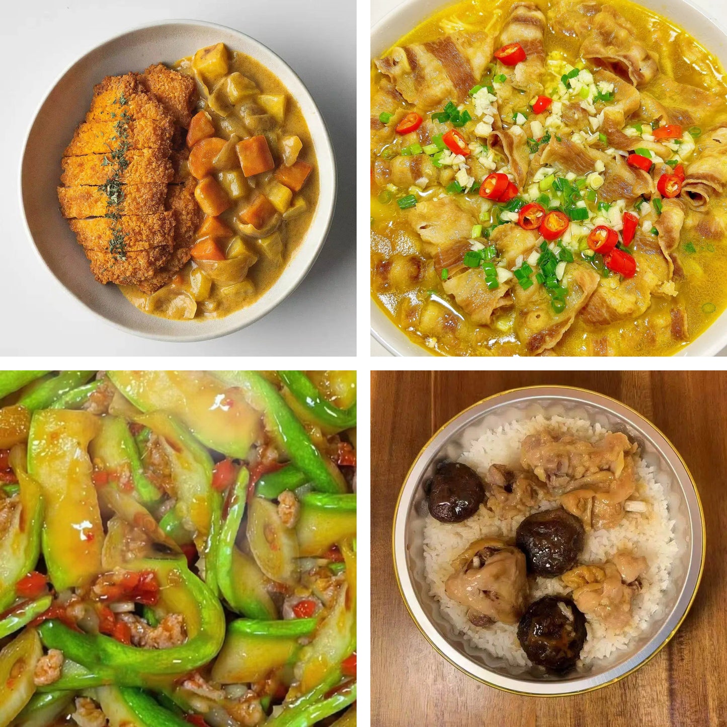 8月21日周五（A餐）无辣不欢：日式咖喱鸡扒      金汤肥牛🌶️    肉沫炒角瓜    香菇滑鸡钵仔饭（2钵）