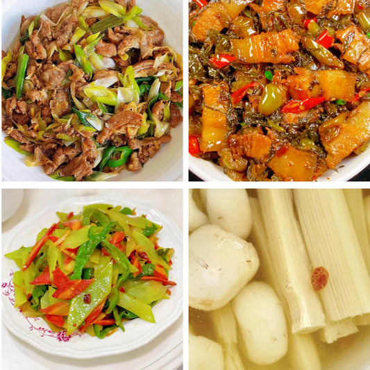 6月26日周五（A餐）无辣不欢：葱爆羊肉     酸菜炒五花肉🌶️    莴笋炒青红椒    茅根竹蔗马蹄水