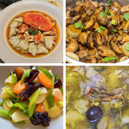 3月8日周日（B餐）家乡菜：花雕醉蟹    小鸡炖蘑菇    西芹炒山药    菌菇土鸡汤