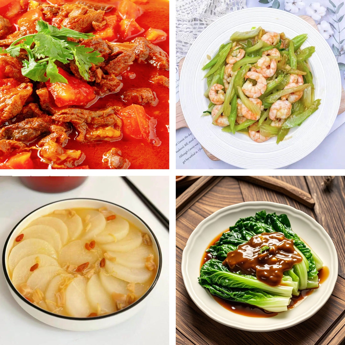 7月17日周五（B餐）家乡菜：番茄牛肉    西芹炒虾仁    鸡汤萝卜    蚝油生菜