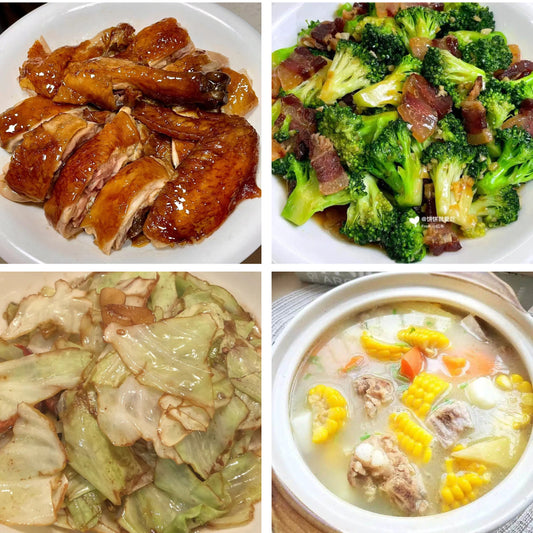 2月24日周二（B餐）家乡菜：易佰招牌豉油鸡     腊肠炒西蓝花     手撕包菜     红萝卜玉米排骨汤