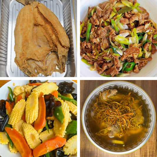 1月16日周五（B餐）家乡菜：干煎咸香鲈鱼     葱爆羊肉     玉米芯炒木耳    原盅虫草花炖瘦肉汤