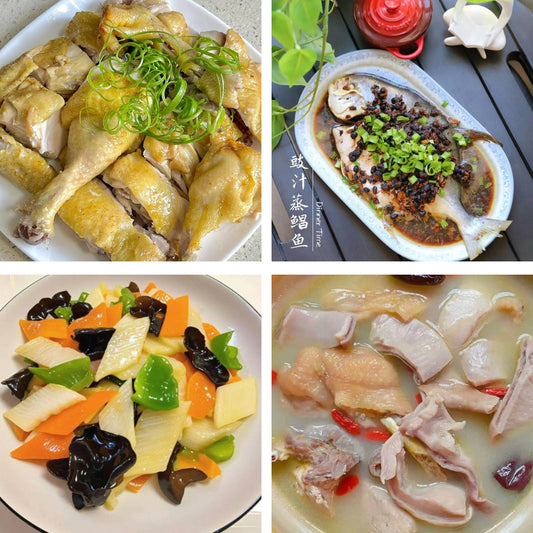 4月30日周四（B餐）家乡菜：客家盐焗鸡    豉汁蒸金鲳鱼   山药炒木耳    胡椒猪肚鸡汤