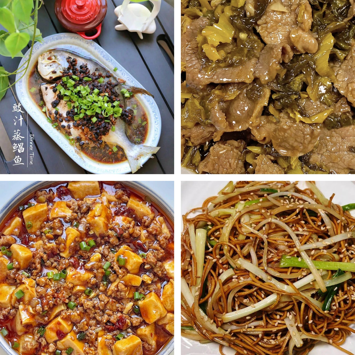 2月15日周日（B餐）家乡菜：豉汁蒸金鲳鱼      酸菜炒牛肉      麻婆豆腐🌶️     豉油皇炒面