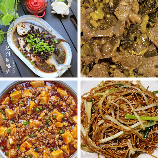 2月15日周日（B餐）家乡菜：豉汁蒸金鲳鱼      酸菜炒牛肉      麻婆豆腐🌶️     豉油皇炒面