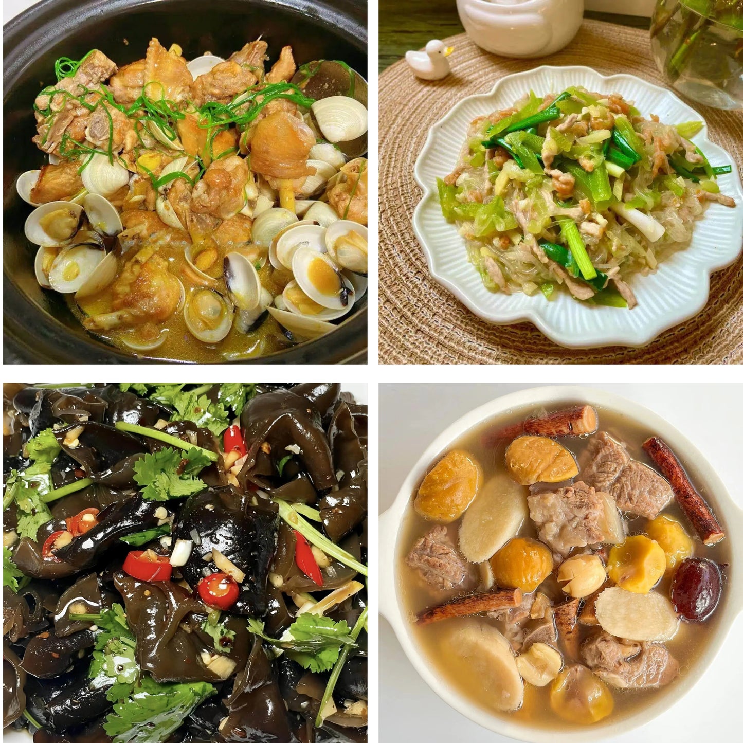 6月8日周一（B餐）家乡菜：花蛤焖鸡    节瓜海米粉丝煲    凉拌云耳（微🌶️）    五指毛桃猪骨汤