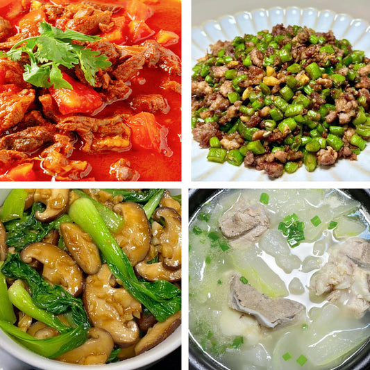 10月8日周四（B餐）家乡菜：番茄牛肉     肉沫四季豆    花菇油菜   冬瓜大骨汤