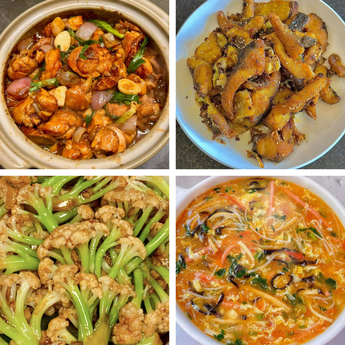 10月13日周二（B餐）家乡菜：广东啫啫鸡煲     椒盐鱼块    蒜香散花菜     酸辣汤