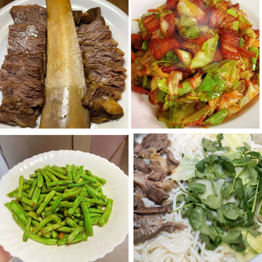 3月22日周日（B餐）家乡菜：酱香牛肋排    包菜炒五花肉      油盐豆角      清汤牛腩粉（2盒）