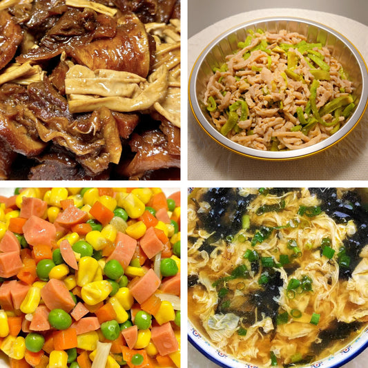 6月30日周二（B餐）家乡菜：腐竹焖牛腩     贡菜炒肉丝     什锦玉米粒     紫菜蛋花汤