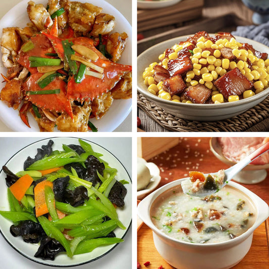 8月27日周四（B餐）家乡菜：姜葱炒蓝蟹    叉烧玉米粒     芹菜炒木耳    皮蛋瘦肉粥