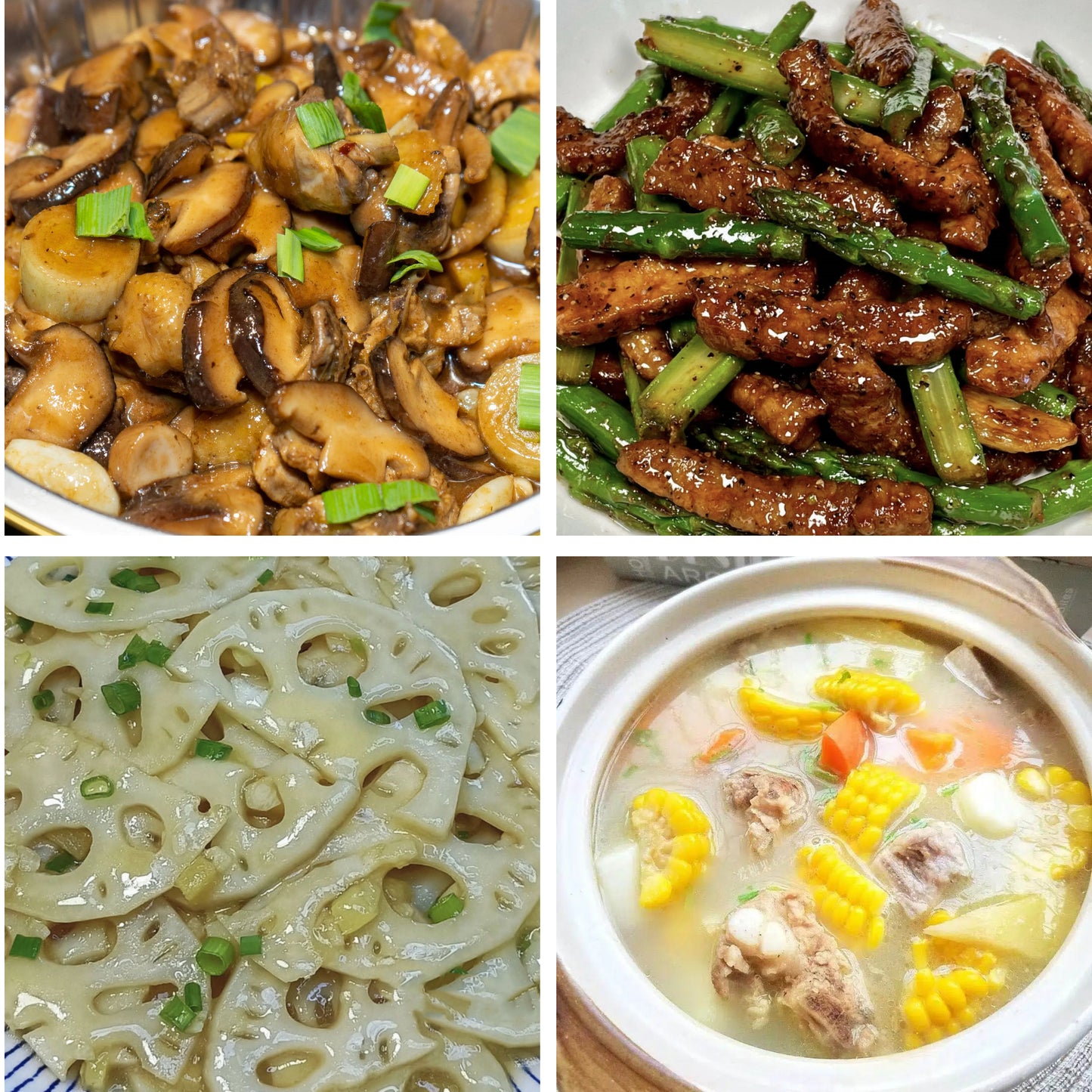 6月12日周五（B餐）家乡菜：小鸡炖蘑菇    芦笋炒牛肉     清炒藕片     玉米红萝卜排骨汤
