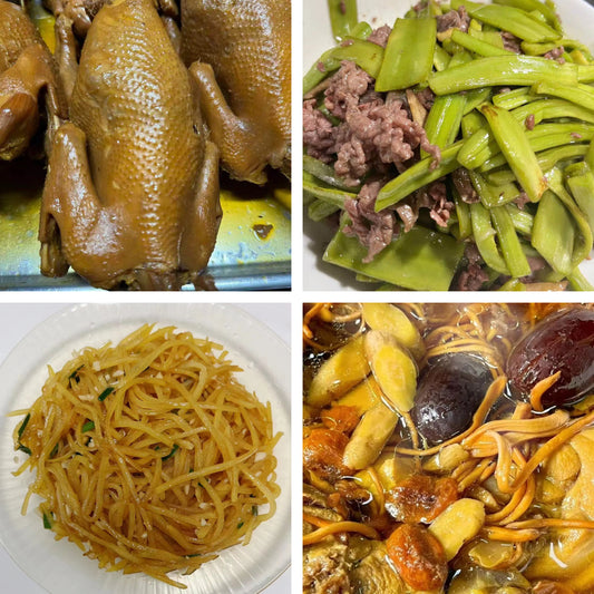 7月19日周日（B餐）家乡菜：酱香土鸡（整只）   贡菜炒牛肉     醋溜土豆丝     虫草花鸡汤