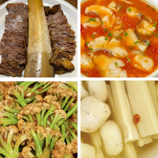 4月17日周五（B餐）家乡菜：酱香牛肋排    番茄鱼片    蒜香散花菜    竹蔗马蹄水