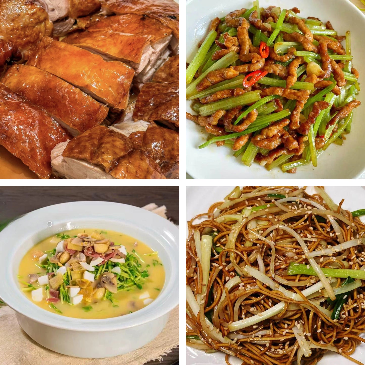 7月1日周三（B餐）家乡菜：广东烧鸭     香芹肉丝     上汤鸡丝豆苗     豉油皇炒面