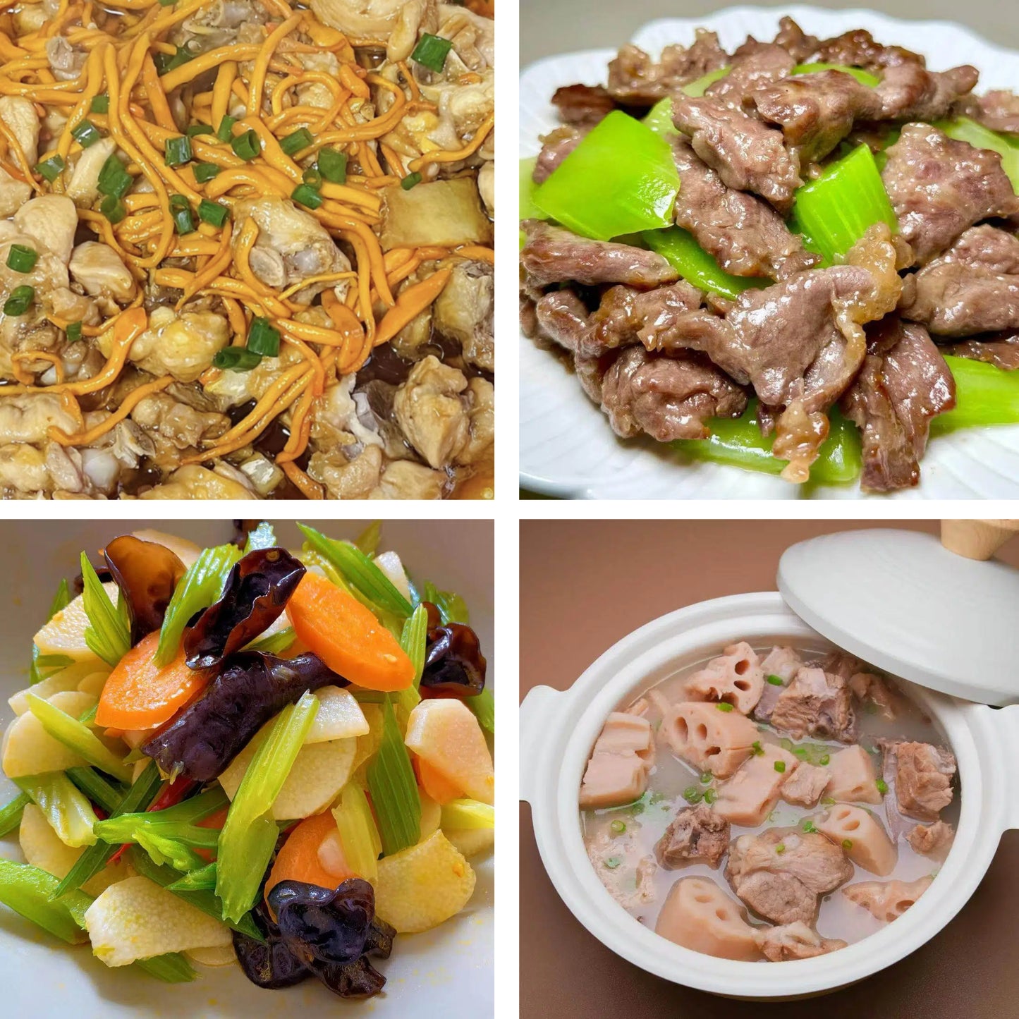 12月9日周二（B餐）家乡菜：虫草花茶树菇蒸土鸡    莴笋牛肉     西芹炒山药    莲藕排骨汤