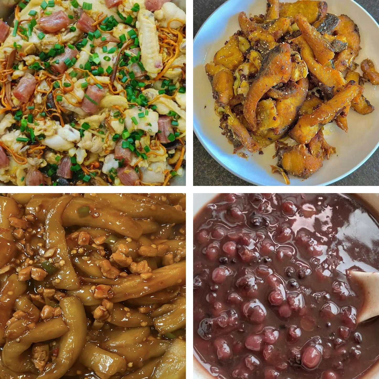 8月13日周四（B餐）家乡菜：虫草花腊肠蒸鸡     椒盐鱼块     肉沫茄子    陈皮红豆沙