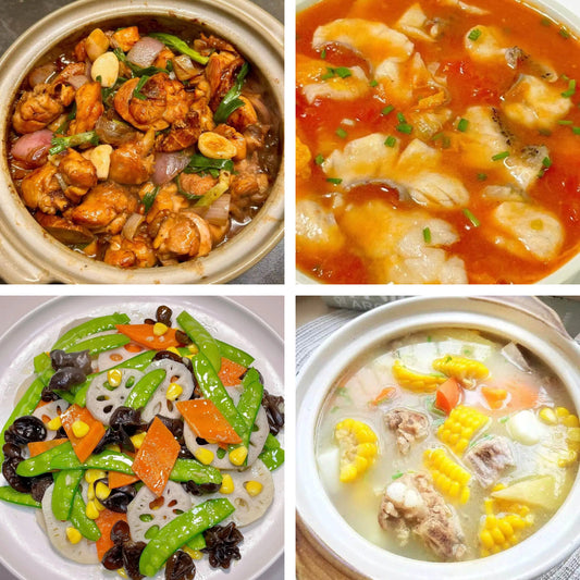 2月8日周日（B餐）家乡菜：广东啫啫鸡煲     番茄黑鱼片    荷塘小炒    玉米萝卜排骨汤