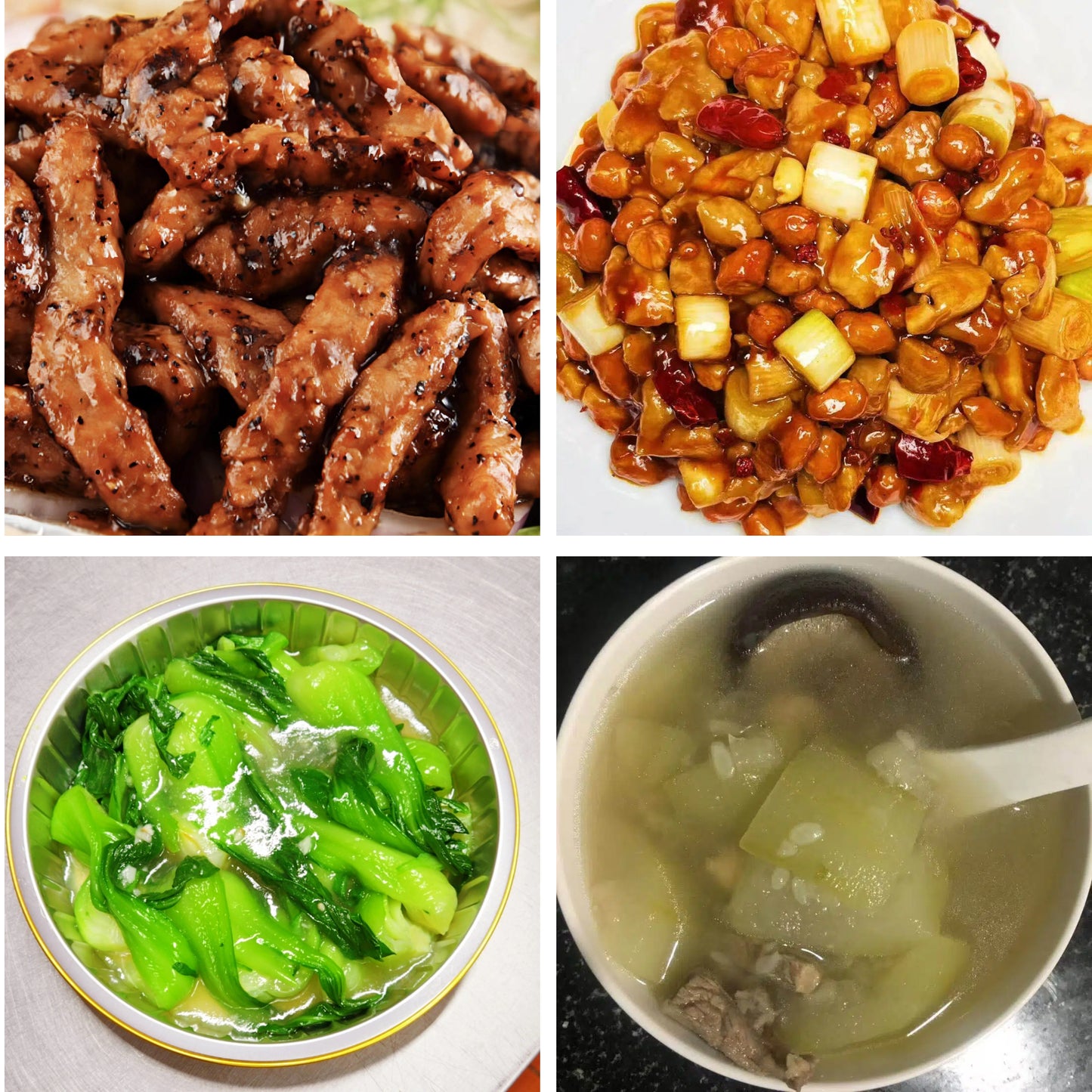 6月24日周三（B餐）家乡菜：铁板黑椒牛柳    宫保鸡丁    蒜香菜苗      章鱼节瓜筒骨汤