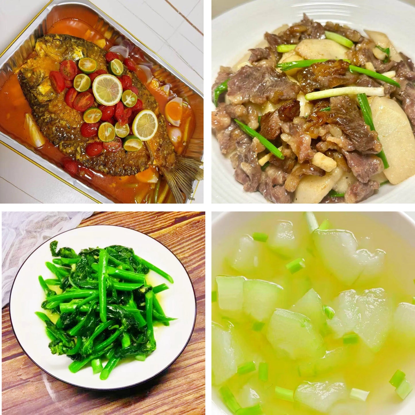 6月21日周日（B餐）家乡菜：番茄烤鱼     山药炒牛肉    清炒菜心    海米冬瓜汤