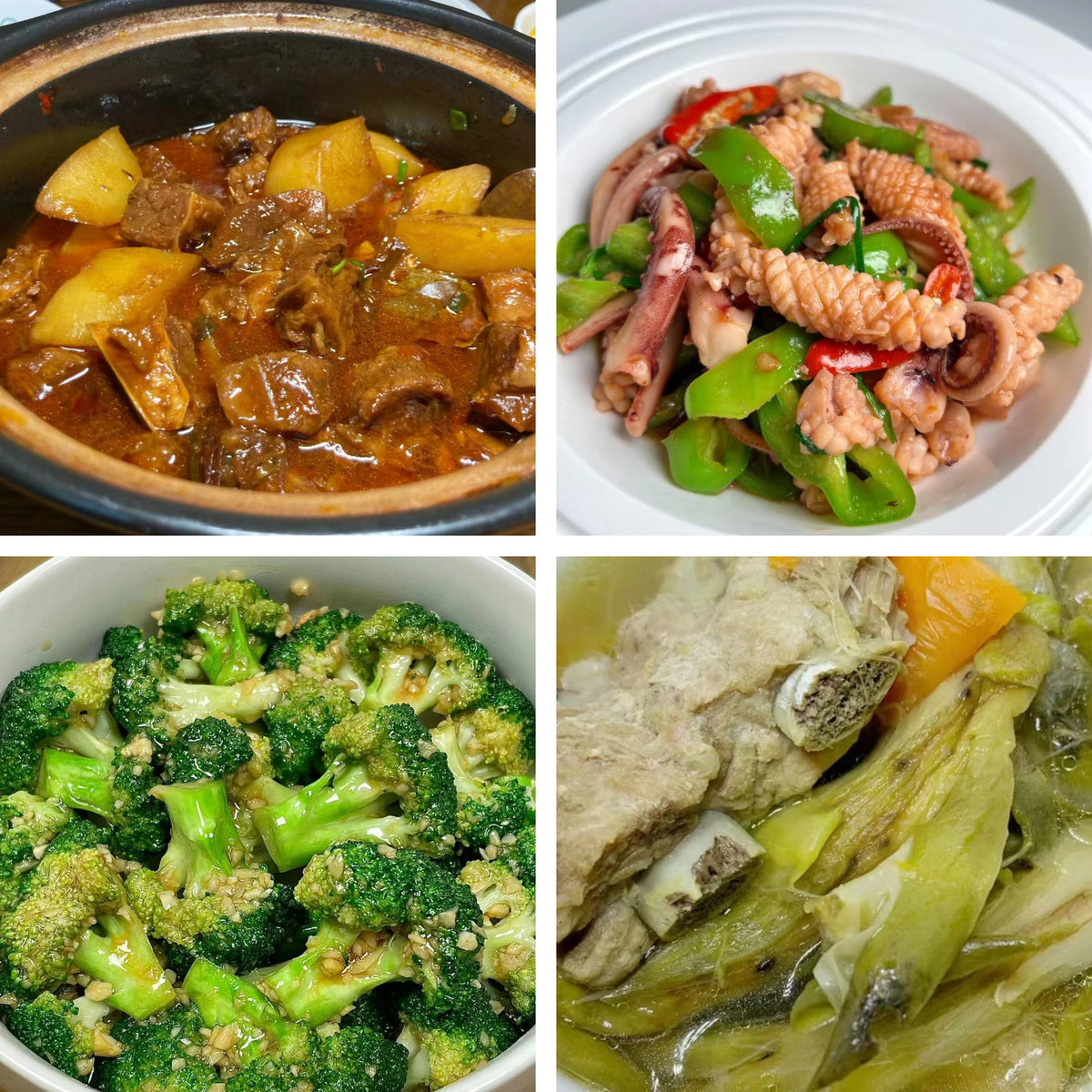 10月15日周四（B餐）家乡菜：土豆酱香牛肉     豉椒炒鱿鱼    蒜香西兰花   霸王花煲龙骨汤