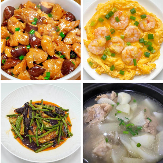 6月28日周日（B餐）家乡菜：野山菌蒸走地鸡     虾仁炒滑蛋    长豆角烧茄子   筒骨萝卜汤