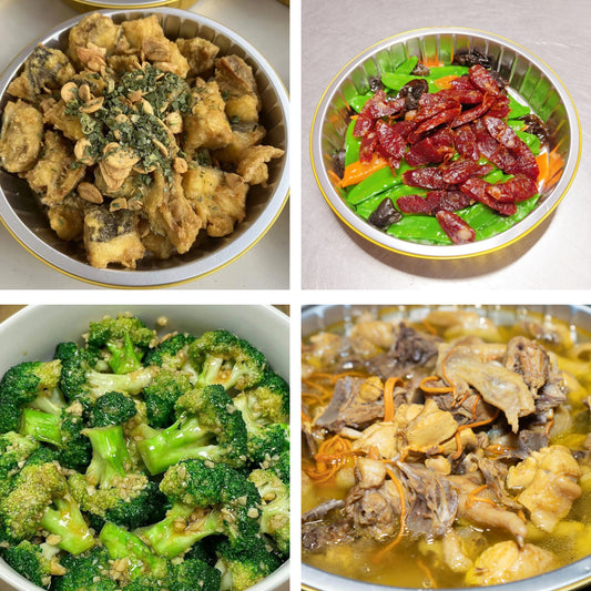 5月5日周二（B餐）家乡菜：椒盐银鳕鱼      腊肠炒甜豆     蒜香西蓝花     虫草花鸡汤