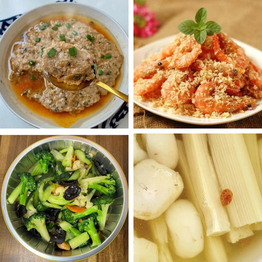 3月29日周日（B餐）家乡菜：冬菜蒸肉饼     避风塘大虾      杂菜煲     茅根竹蔗马蹄水