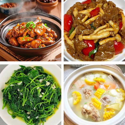 5月24日周日（B餐）家乡菜：芋头焖鸭     鸡腿菇炒牛肉    上汤番薯苗    玉米萝卜龙骨汤