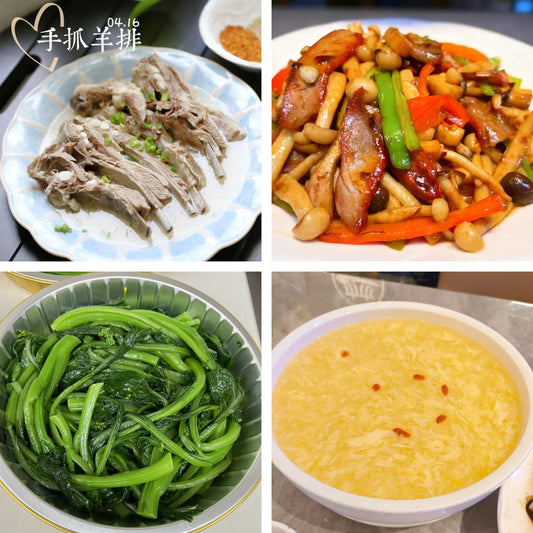 9月22日周二（B餐）家乡菜：手抓羊排     叉烧炒菌菇    上汤油菜    鸡蓉玉米羹