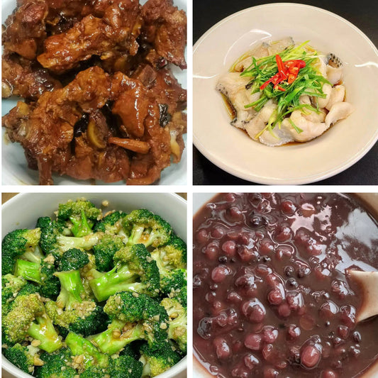 6月14日周日（B餐）家乡菜：酱香骨架     葱油鱼片   蒜香西蓝花   陈皮红豆沙