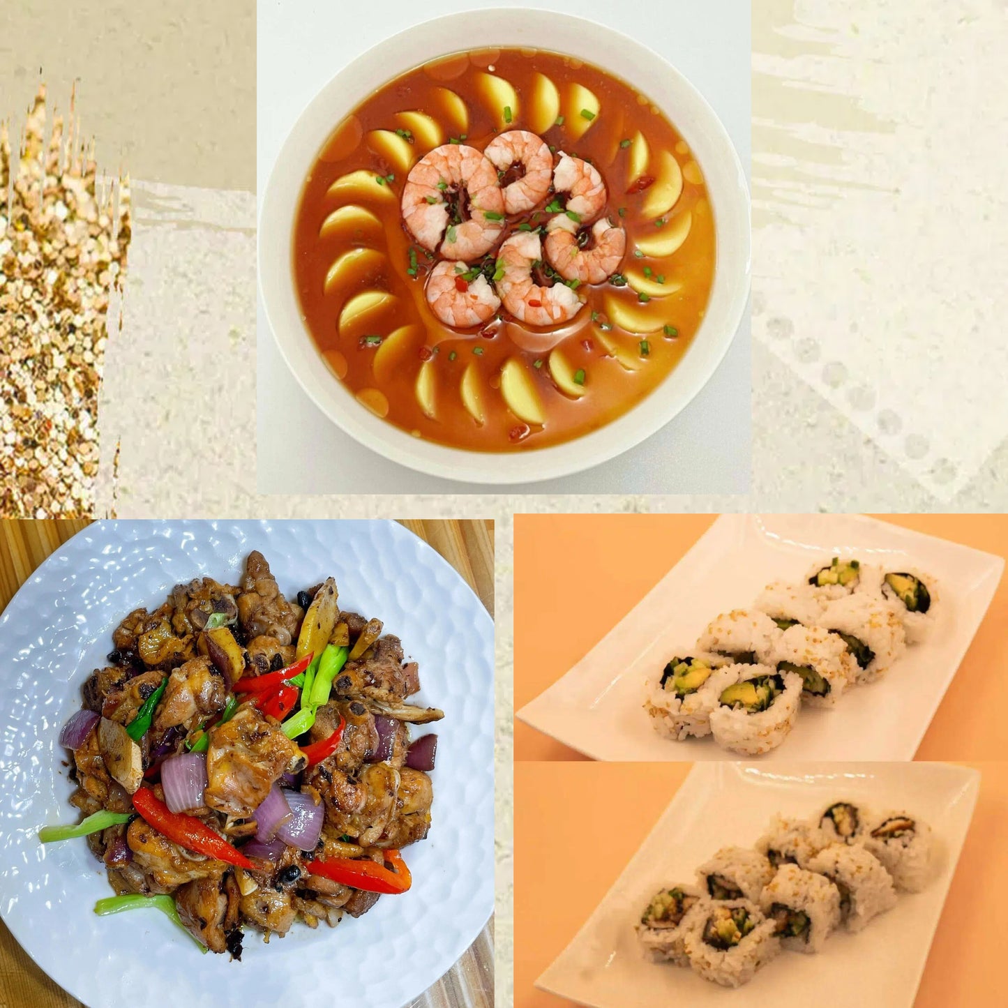 3月25日周三（C餐）精致小餐：虾仁蒸豆腐     豉椒炒鸡球     日式卷