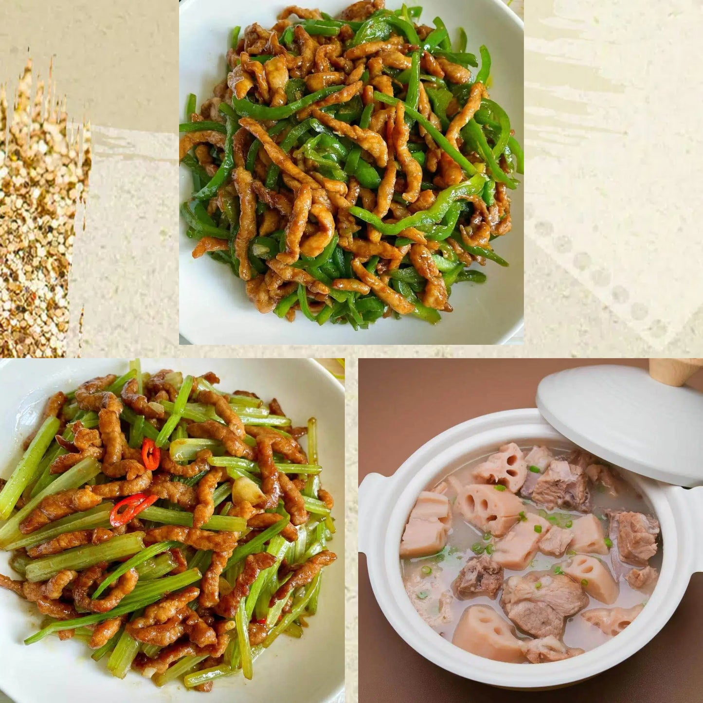 7月16日周四（C餐）精致小餐：线椒肉丝🌶️    香芹肉丝    莲藕排骨汤